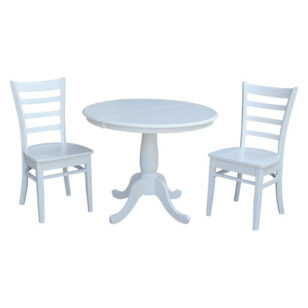 International Concepts Round 36 in Round Extension Dining Table with 2 Emily Chairs, White, 36 in W, 48 in L, 28.9 in H K08-36RXT-C617-2 - main